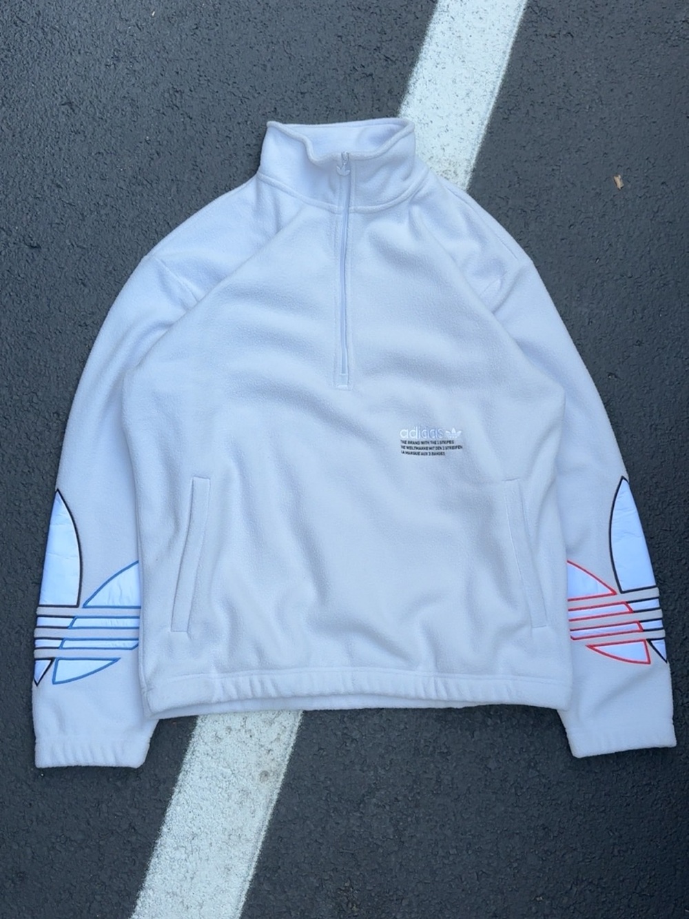 adidas White Fleece Quarter-Zip Pullover